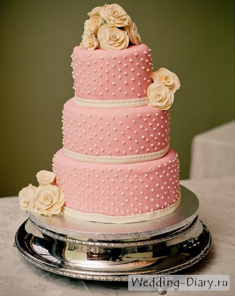 Красивый розовый торт в горошек