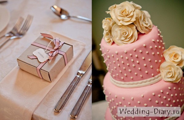 Торт в нежный горошек украшенный цветами