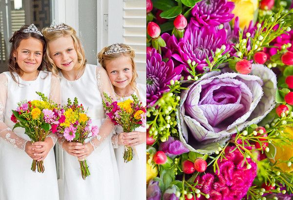 Нарядные дети с цветами Флористика свадьбы - яркие цветы в букетах!