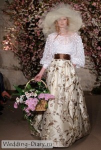 Свадебный наряд с шляпкой Юбка с цветочным принтом, коричневый широкий пояс