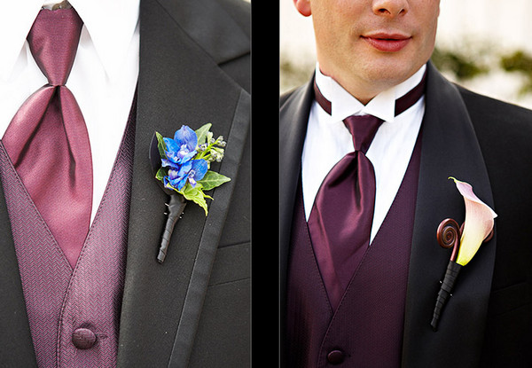 Стильный фиолетовый галстук платок из шелка Оригинальные бутоньерки