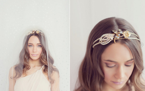 Стильный обруч со стразами и легкая фата