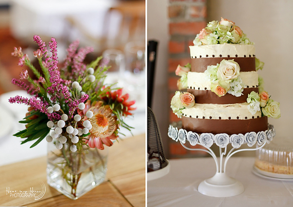 Бело-коричневый свадебный торт Красивый свадебный торт на подставке