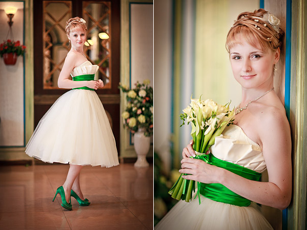 Зеленые туфли и аксессуары невесты