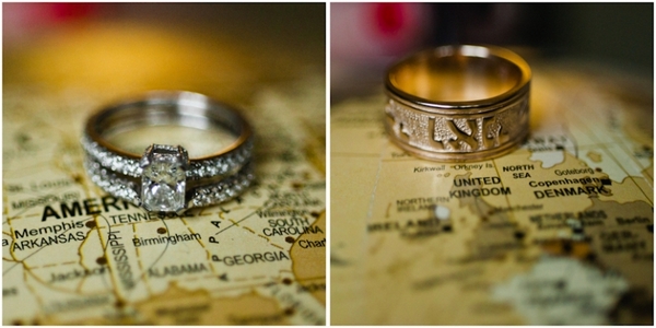 Красивое фото свадебных колец на фоне карты