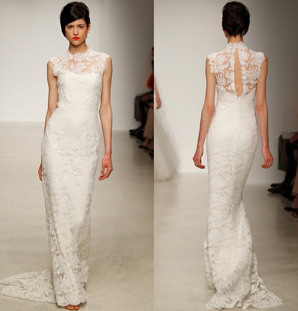 Модное свадебное платье 2013 с декольте на спине и кружевом