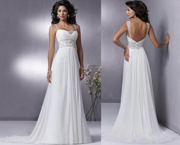 Свадебное платье ампир на бретелях с полуоткрытой спиной